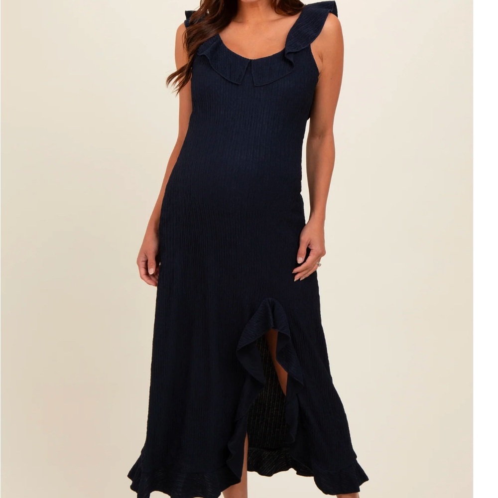 Blue Sweetheart Slit Midi Dress